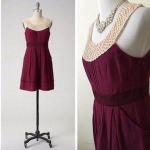 Anthropologie Floreat Betine Burgundy Midi Dress